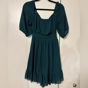Green Tie Back Lantern Sleeve Dress